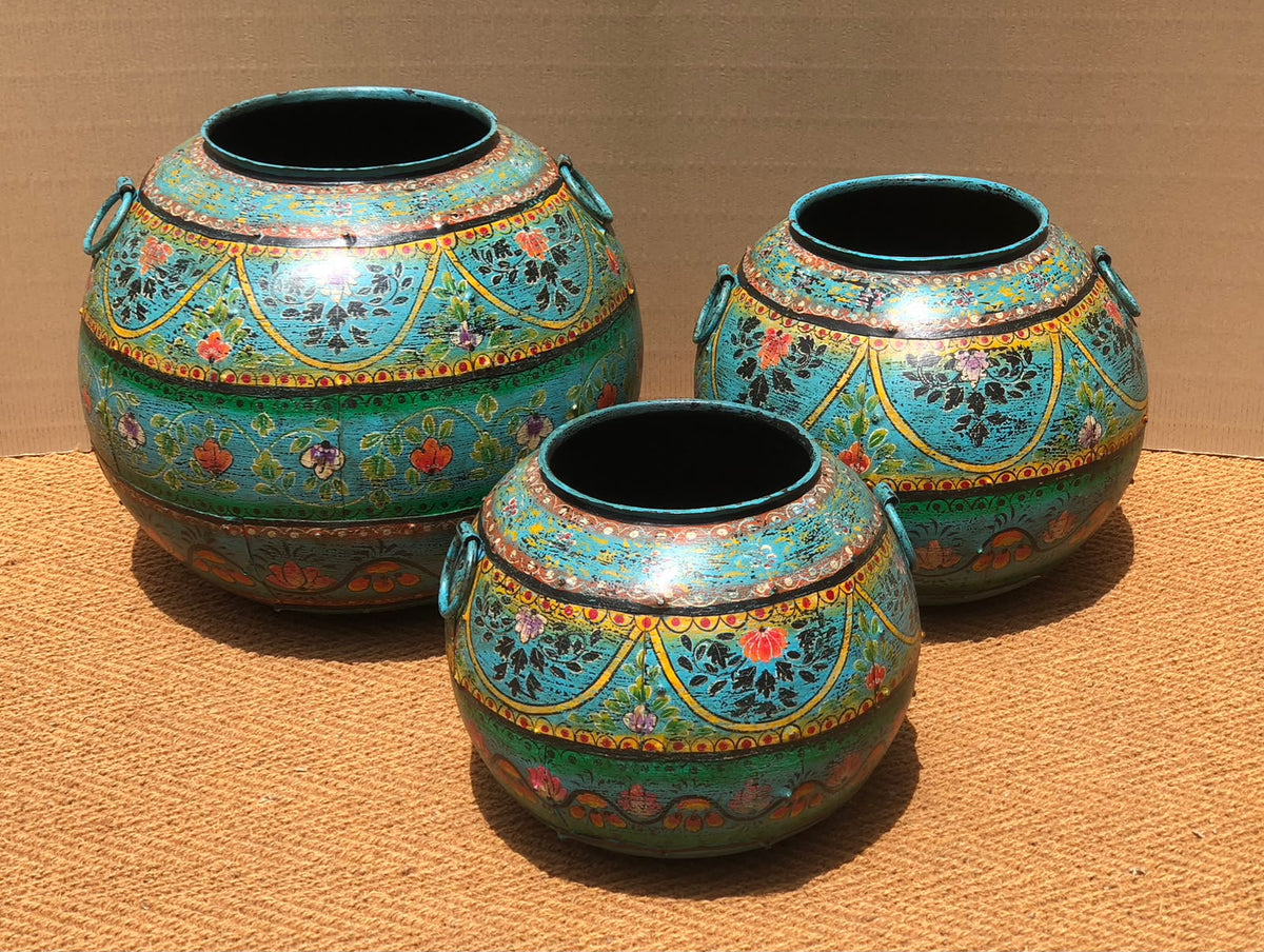 Hand-Painted Iron Pot — Rajasthani Folk Art