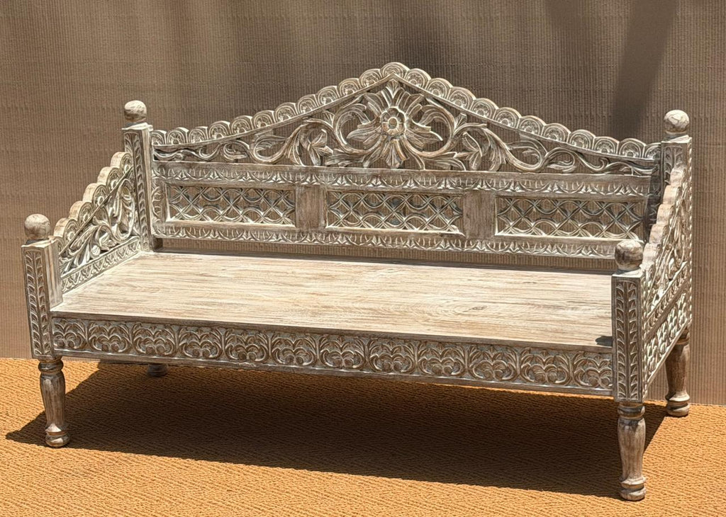 Whitewashed Hand-Carved Daybed Sofa