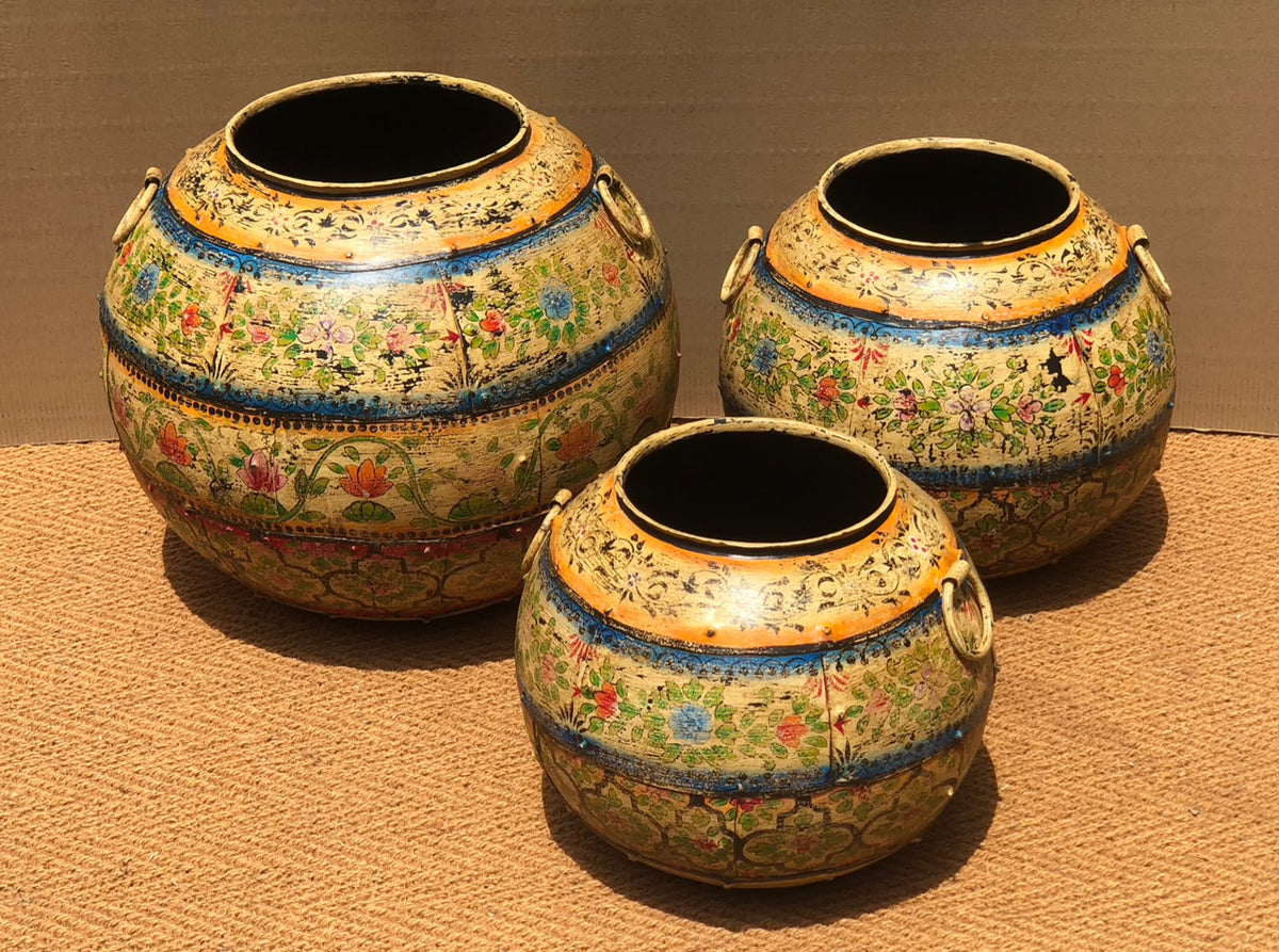 Hand-Painted Iron Pot — Rajasthani Folk Art
