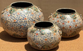 Hand-Painted Rajasthani Metal Pot Set of 3 – White Scrolling Blue Vine & Floral All-Over