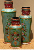 Hand-Painted Metal Floor Vase – Teal Floral Bouquet & Terracotta Neck | Large 82 cm