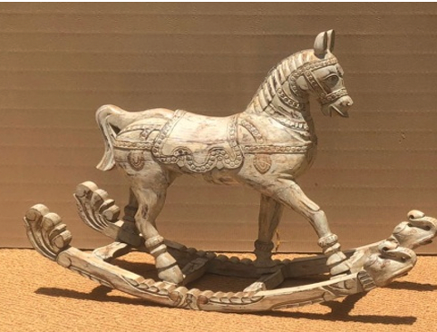 Original hand-carved antique whitewash decorative rocking horse