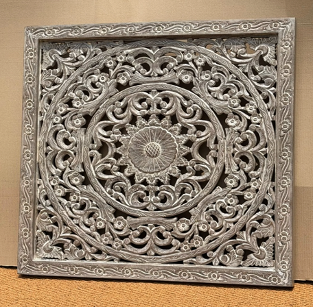 Original hand-carved grey-silver open jali mandala wall panel