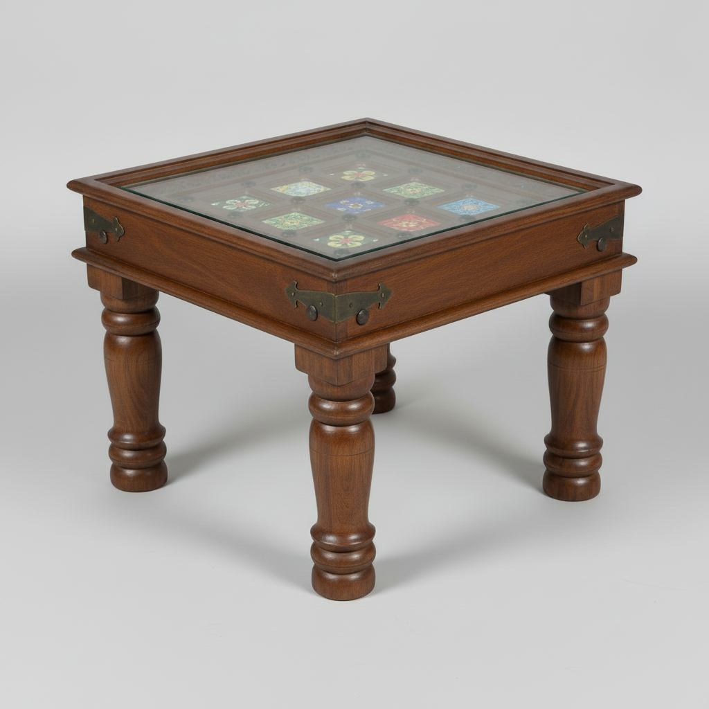 Ceramic Tile Side Table — Glass on Raised Ledge