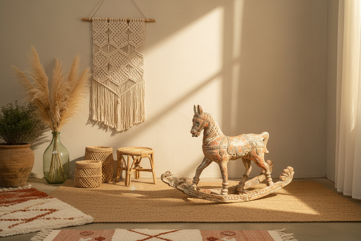 Hand-Carved Rocking Horse - Boho Child's Room