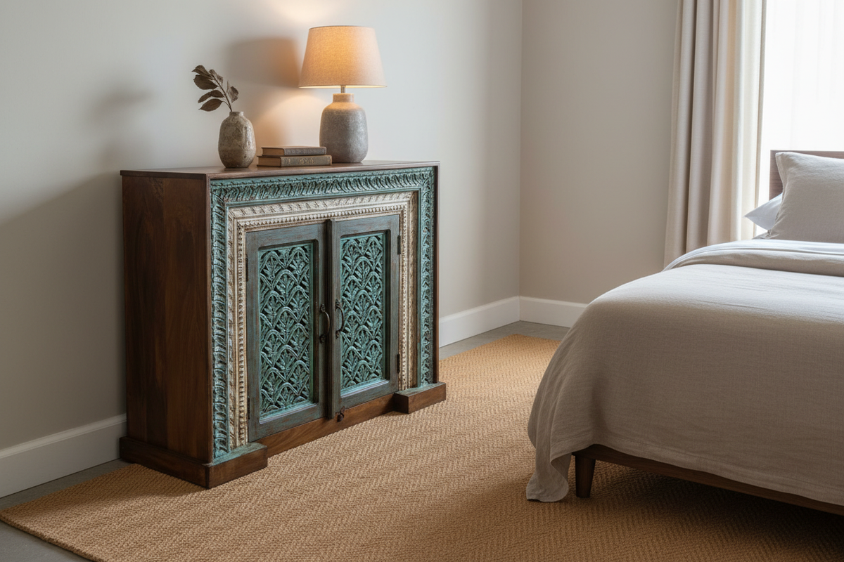 Hand-Carved Sideboard — Bedroom Side Angle