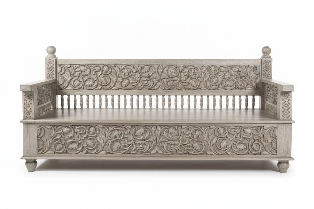 Rajasthani daybed bench – front view white background