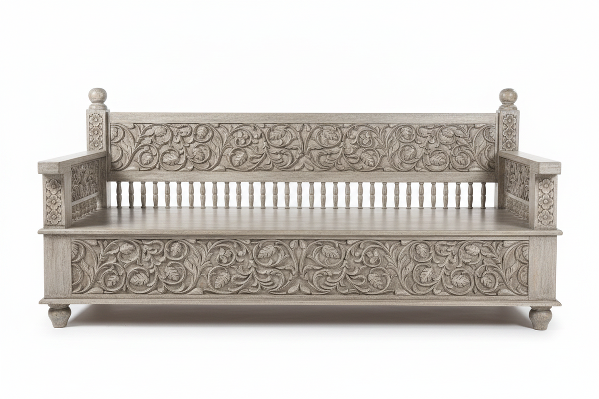 Rajasthani daybed bench – front view white background