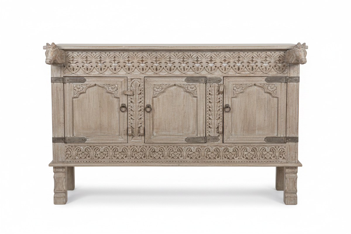 Whitewash three-door sideboard – front view white background