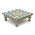 Hand-painted teal Bajot low table – white background