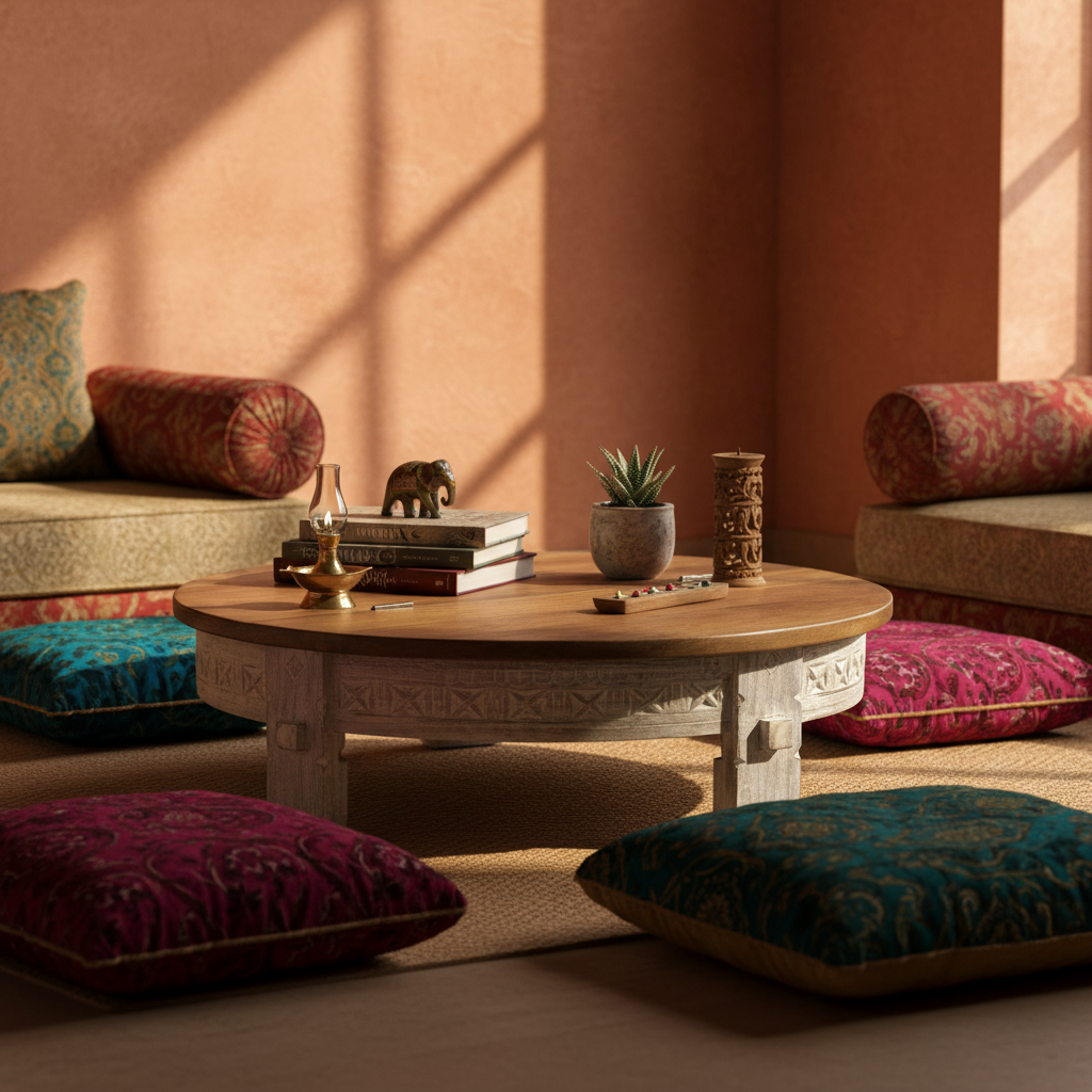 Chowki low table – Rajasthani sitting room with low seating