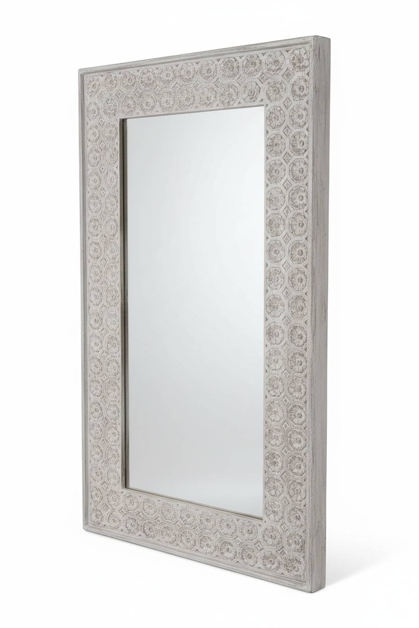 Rosette octagon tile mirror – angled view white background