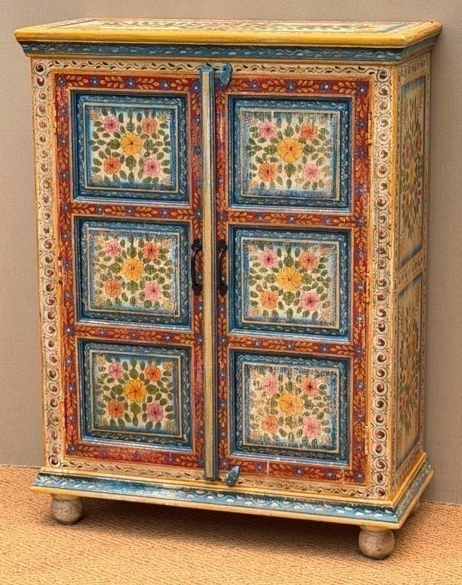 Original hand-painted Rajasthani floral wardrobe armoire