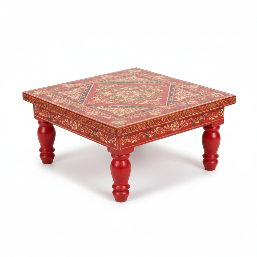 Hand-painted Bajot low table in Red – white background