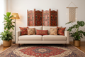 Hand-Painted Rajasthani Room Divider as decorative backdrop in boho living room