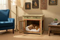 Ivory vine Rajasthani dog kennel in warm eclectic living room with dog resting inside