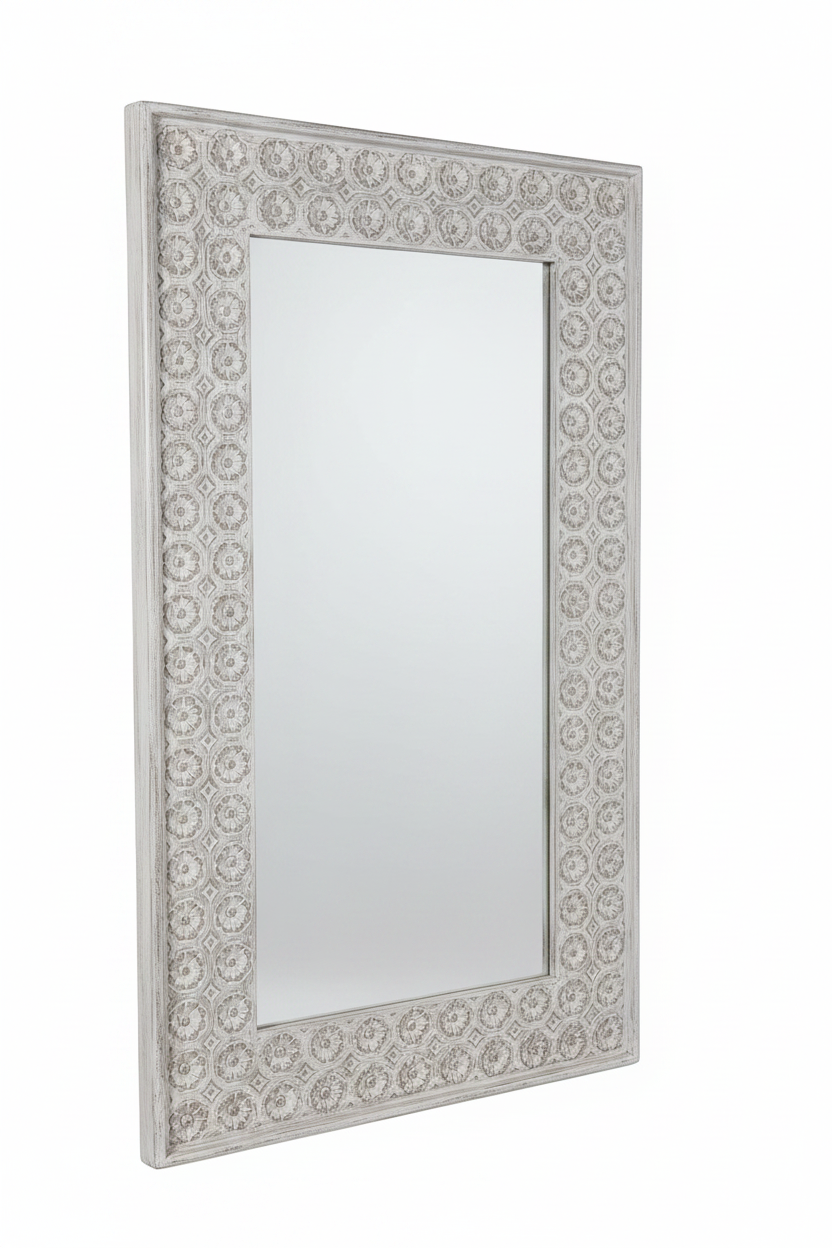 Rosette octagon tile mirror – elevated three-quarter white background