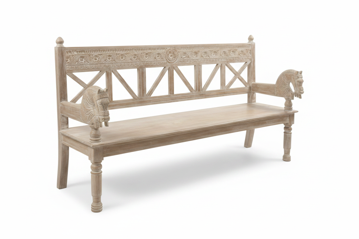 Rajasthani Empire bench – elevated three-quarter white background