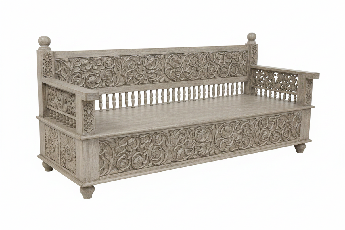 Rajasthani daybed bench – front-left angle white background