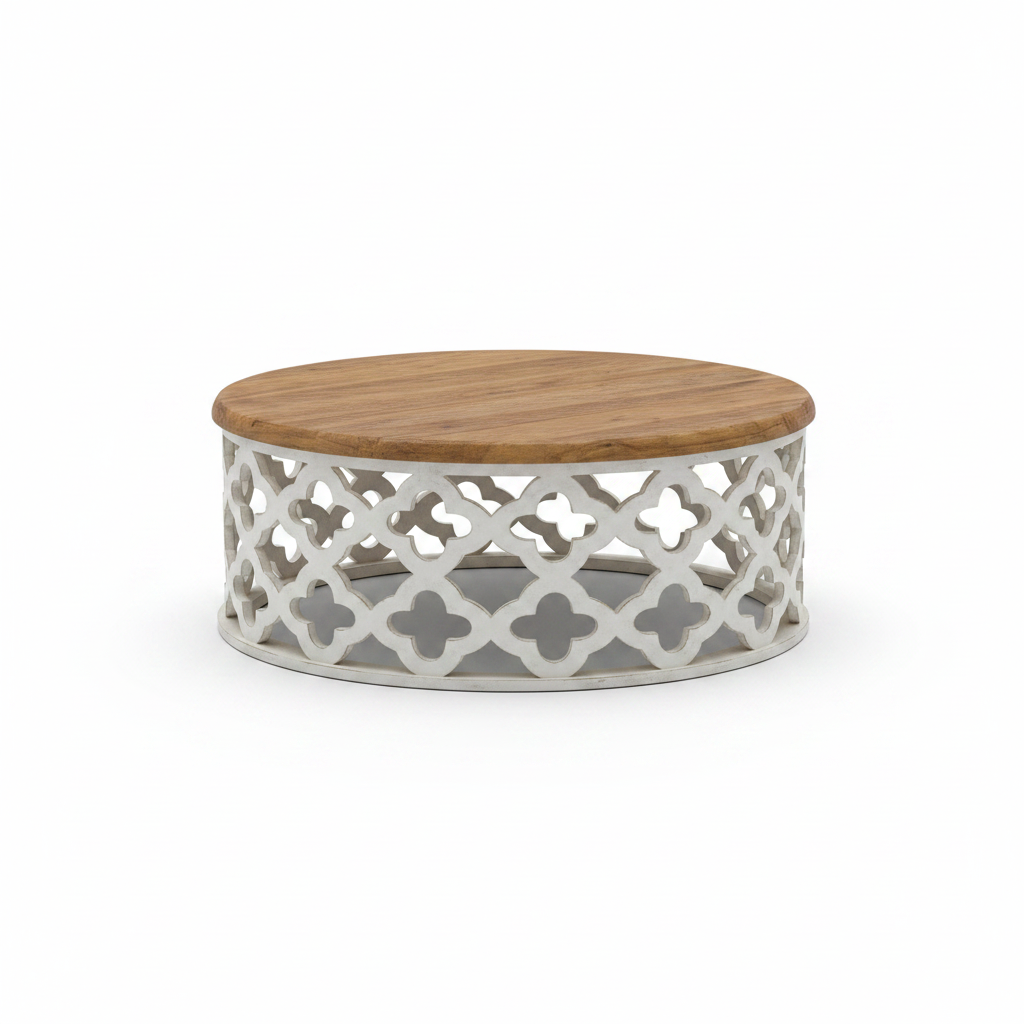 Moroccan drum coffee table – front view white background