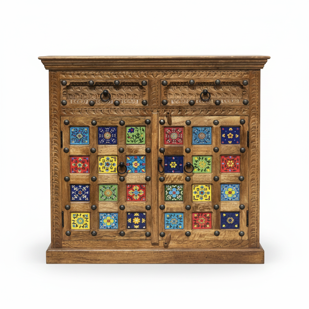 Blue Pottery tile sideboard – front view white background