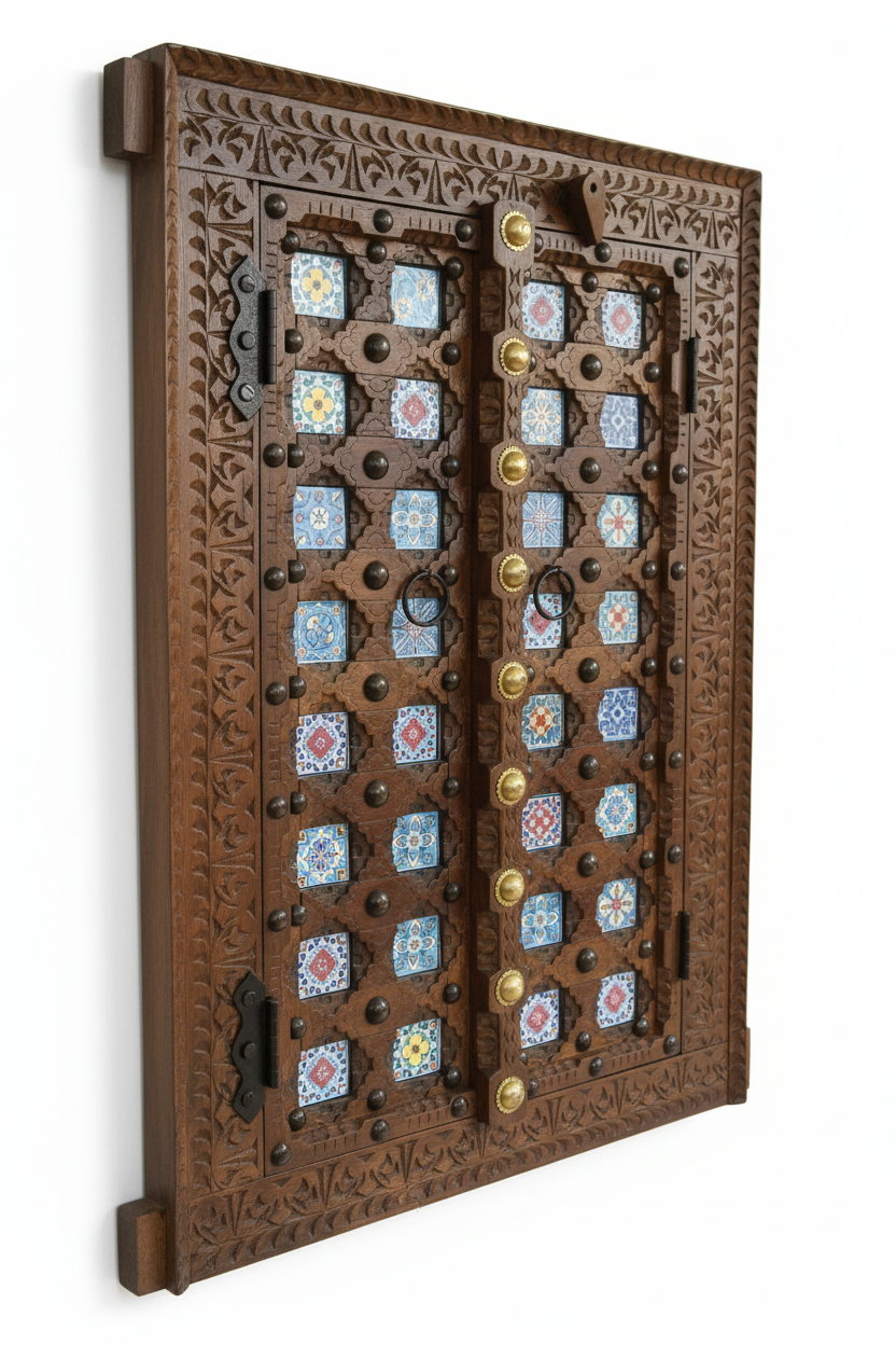 Hand-painted glass tile door wall panel – left angle white background
