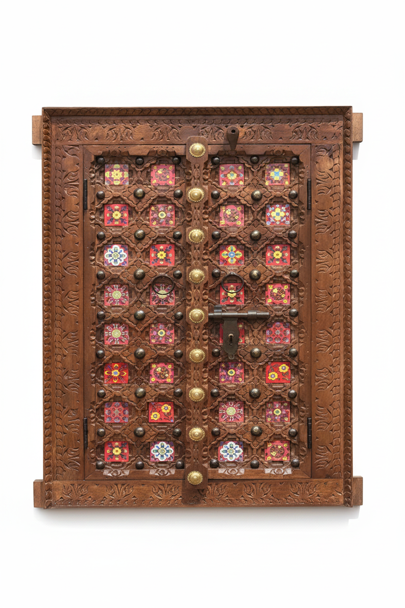Copper brown double-door wall panel – front view white background