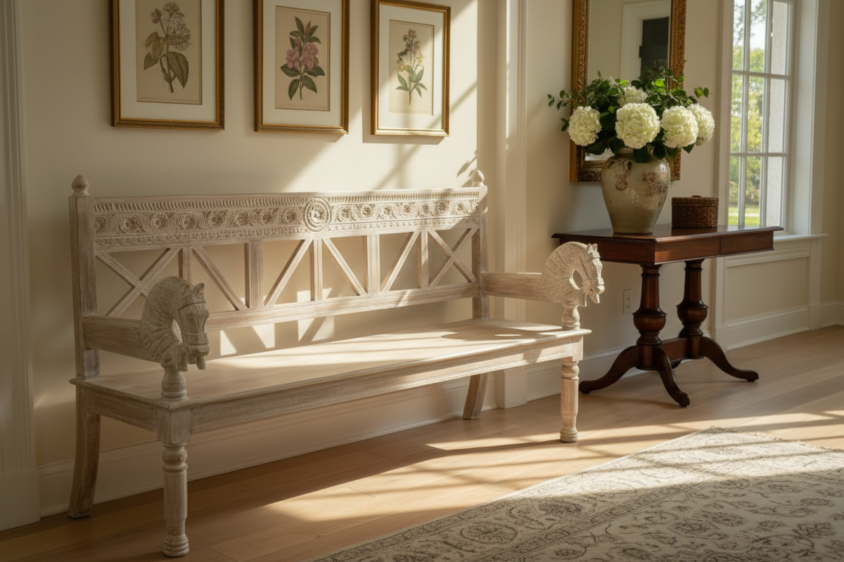 Rajasthani Empire bench – hero in colonial hallway entrance