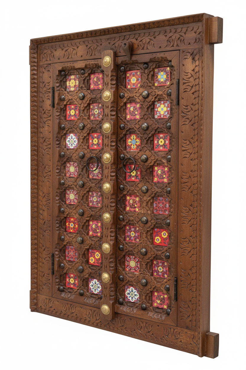 Copper brown double-door wall panel – left angle white background