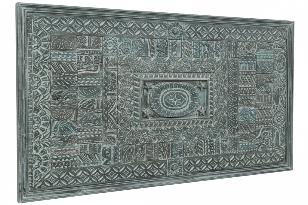 Geometric teal wall panel – 3/4 angle showing panel depth white background