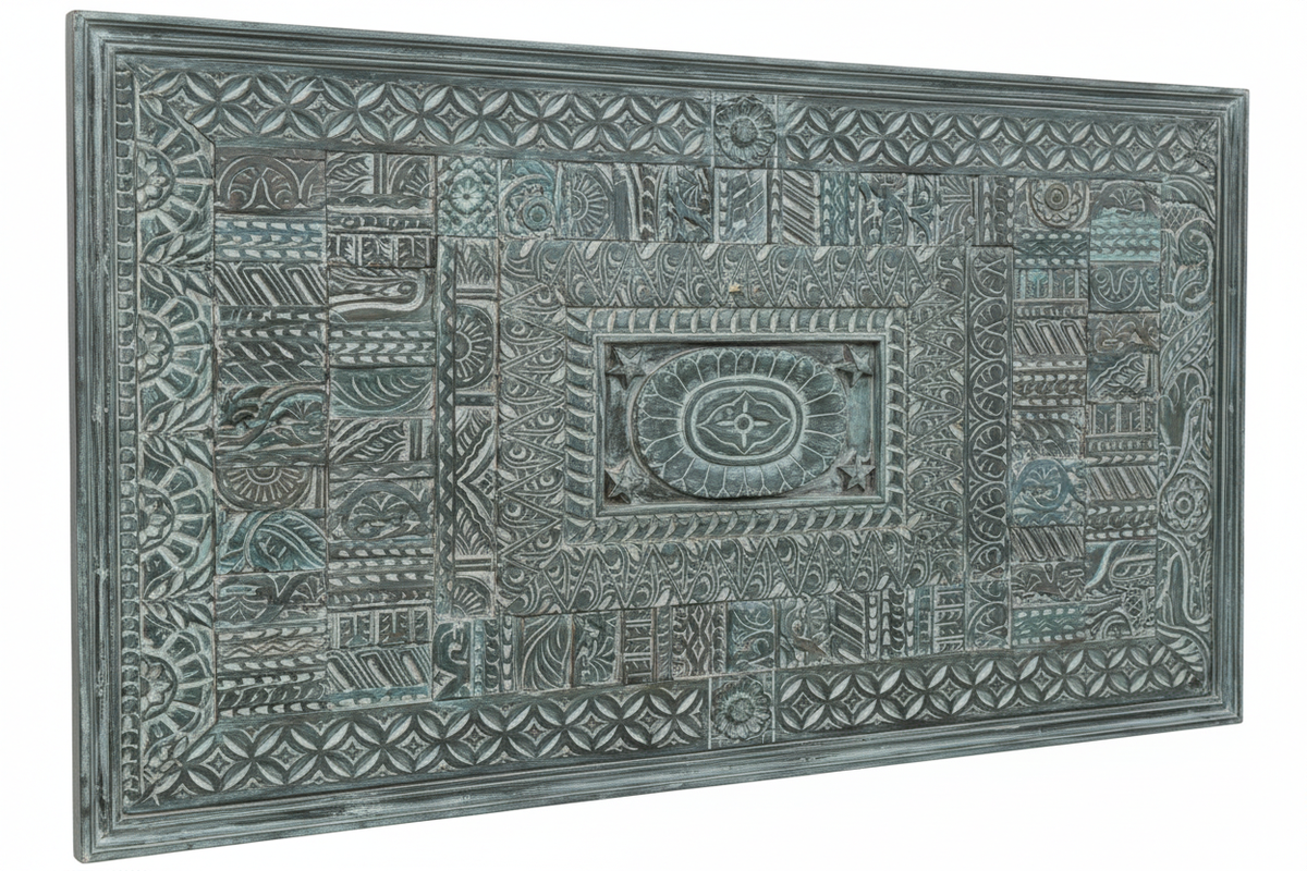 Geometric teal wall panel – 3/4 angle showing panel depth white background