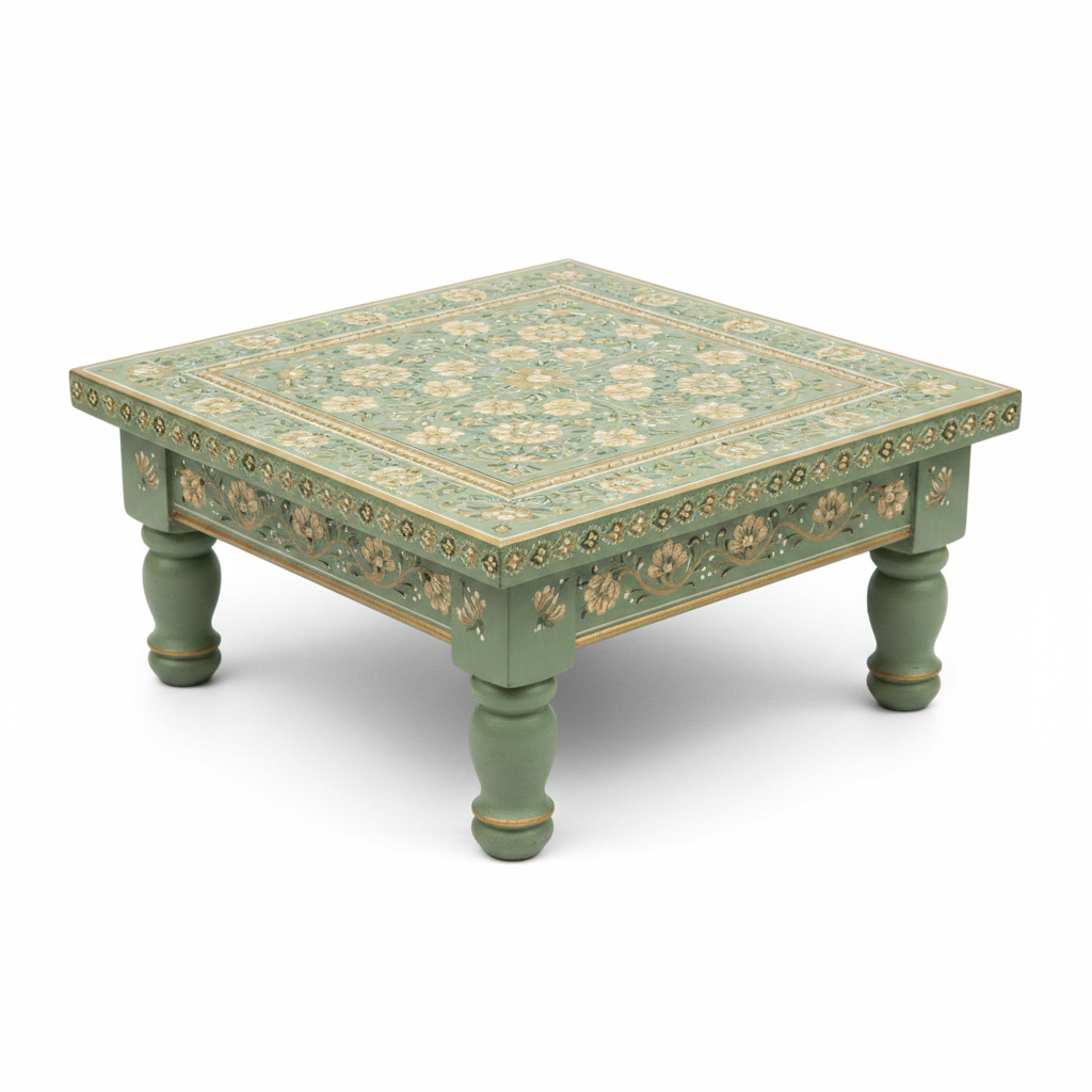 Hand-painted Bajot low table in Green – white background