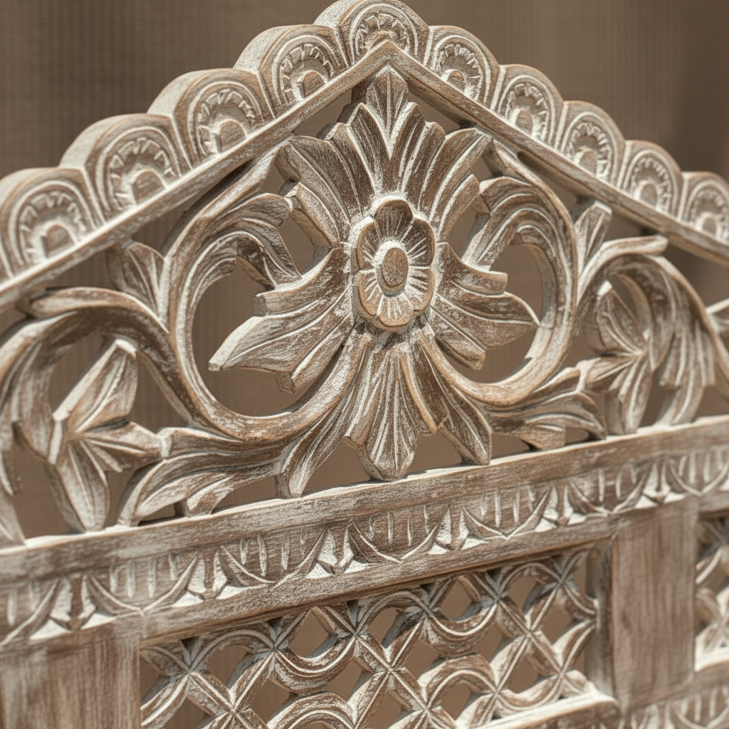 Whitewashed Hand-Carved Daybed Sofa - carving detail