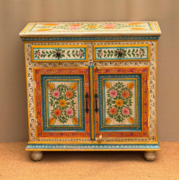 Original hand-painted Rajasthani mango wood cabinet