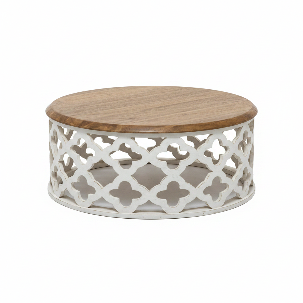 Moroccan drum coffee table – 45-degree angle white background
