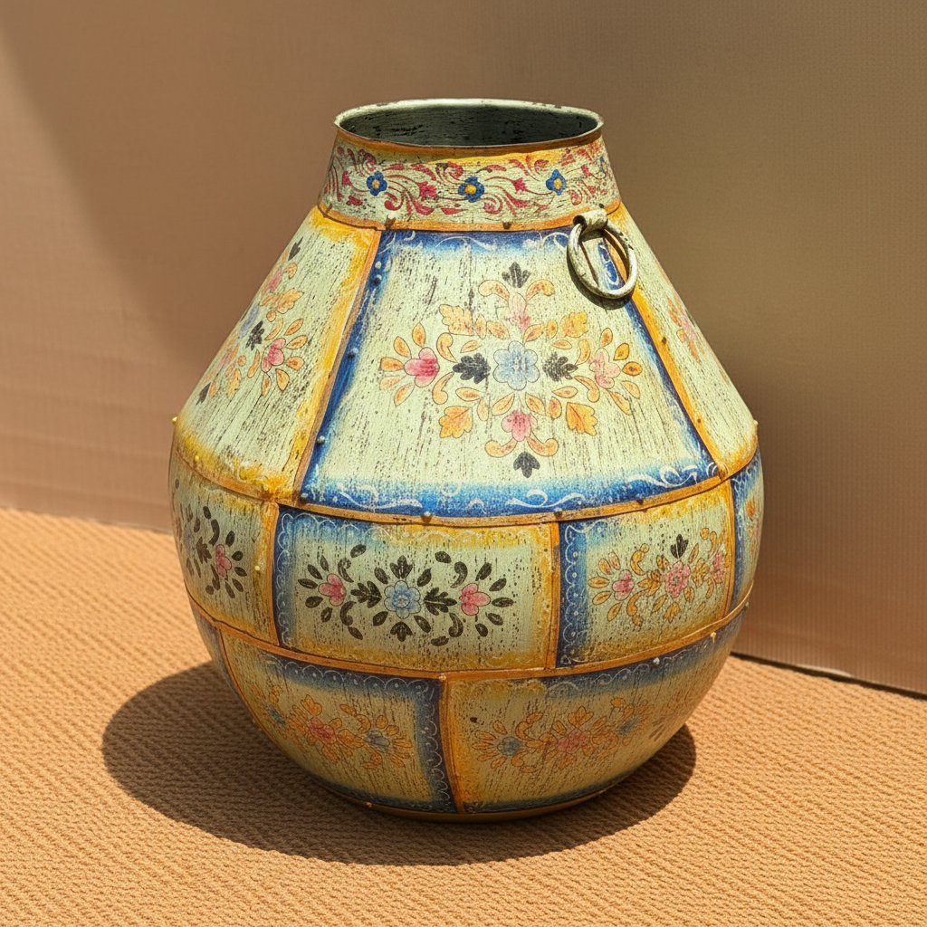 Iron Urn — Cream & Blue Patchwork