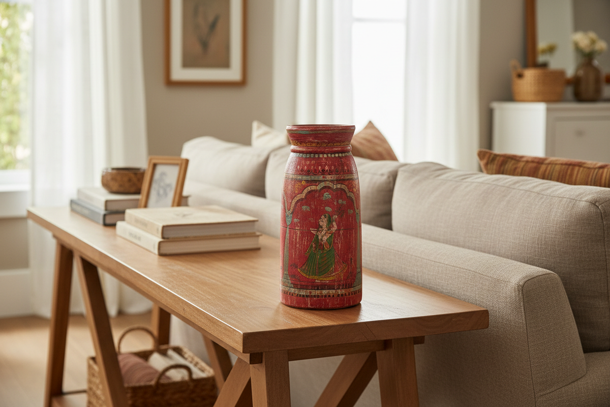 Mango Wood Vase in Living Room