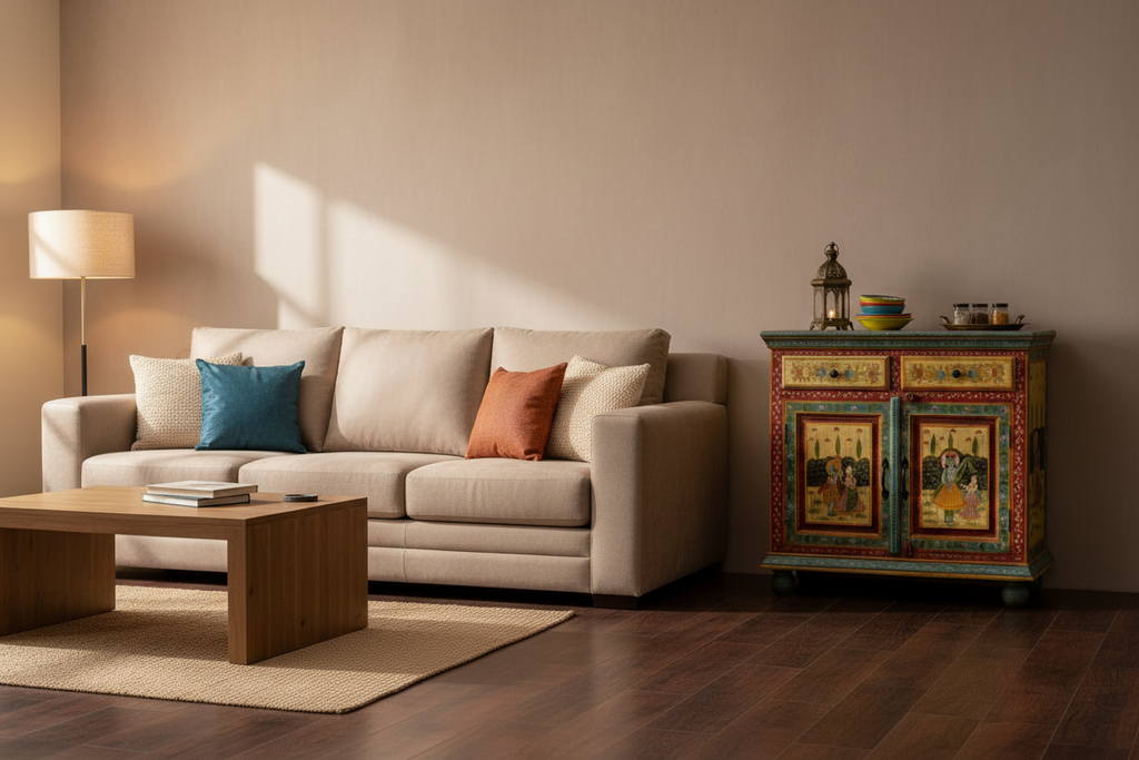 Rajasthani Cabinet - Living Room with Couch
